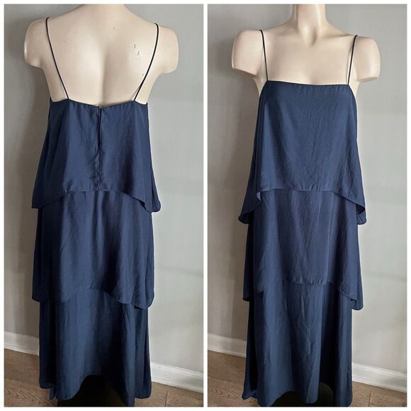 Banana Republic Navy Tiered Slip Dress Size 6 | Minimalist Midi Cocktail Dress - Picture 1 of 8
